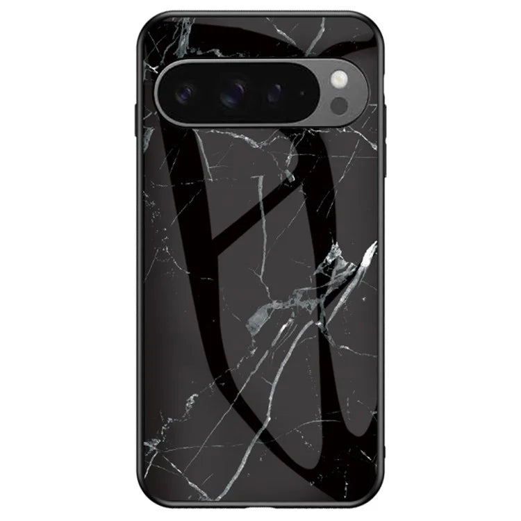For Google Pixel 9 Pro XL Case Marble Pattern Tempered Glass+PC+TPU Protective Phone Cover