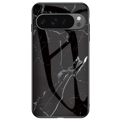 For Google Pixel 9 Pro XL Case Marble Pattern Tempered Glass+PC+TPU Protective Phone Cover