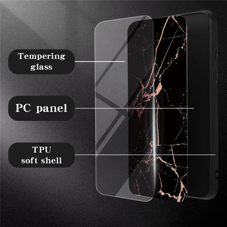 For Google Pixel 9 Pro XL Case Marble Pattern Tempered Glass+PC+TPU Protective Phone Cover