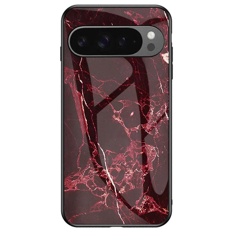 For Google Pixel 9 Pro XL Case Marble Pattern Tempered Glass+PC+TPU Protective Phone Cover