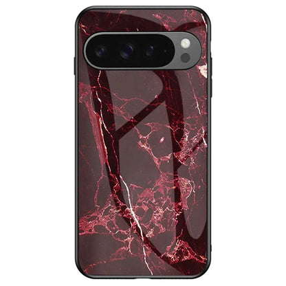 For Google Pixel 9 Pro XL Case Marble Pattern Tempered Glass+PC+TPU Protective Phone Cover
