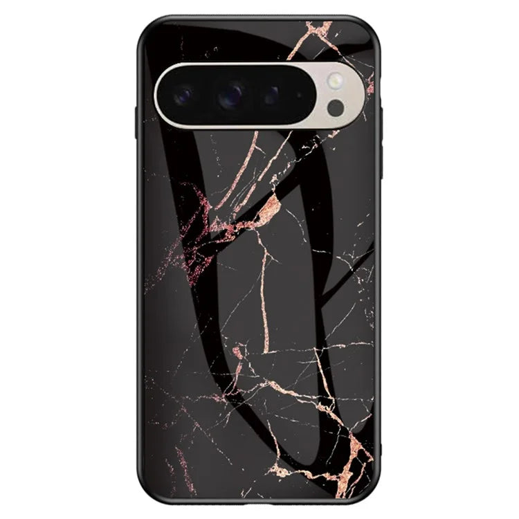 For Google Pixel 9 Pro  /  9 Case Marble Pattern Tempered Glass+PC+TPU Protective Phone Cover