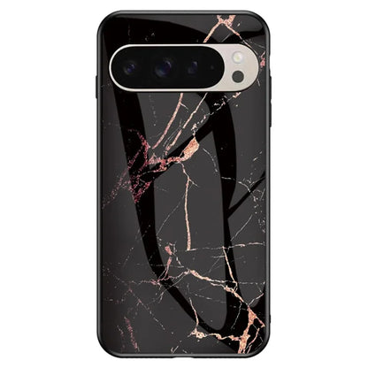 For Google Pixel 9 Pro  /  9 Case Marble Pattern Tempered Glass+PC+TPU Protective Phone Cover