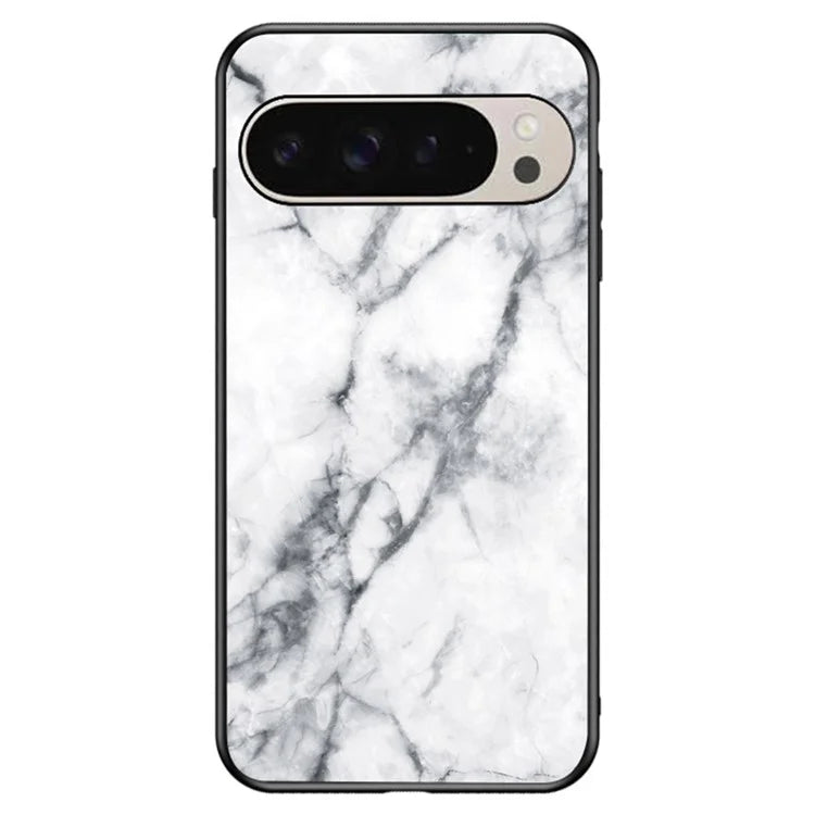 For Google Pixel 9 Pro  /  9 Case Marble Pattern Tempered Glass+PC+TPU Protective Phone Cover