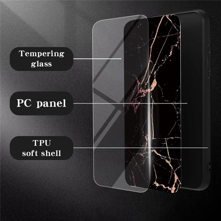 For Google Pixel 9 Pro  /  9 Case Marble Pattern Tempered Glass+PC+TPU Protective Phone Cover