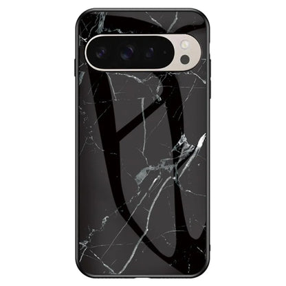 For Google Pixel 9 Pro  /  9 Case Marble Pattern Tempered Glass+PC+TPU Protective Phone Cover