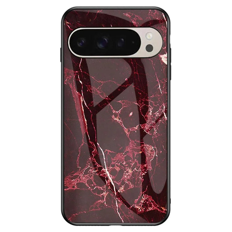 For Google Pixel 9 Pro  /  9 Case Marble Pattern Tempered Glass+PC+TPU Protective Phone Cover