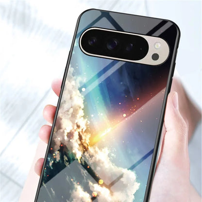 For Google Pixel 9 / Pixel 9 Pro Case Starry Sky Pattern Tempered Glass Phone Cover