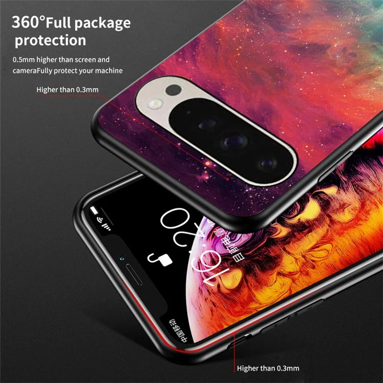For Google Pixel 9 / Pixel 9 Pro Case Starry Sky Pattern Tempered Glass Phone Cover