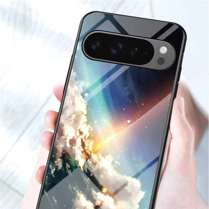 For Google Pixel 9 Pro XL Case Starry Sky Pattern Tempered Glass Phone Cover