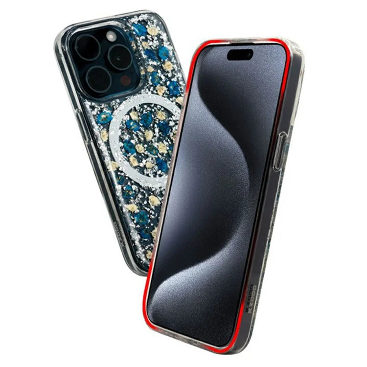 KZDOO Mag Flowers Series for iPhone 16 Pro Max Case Compatible with MagSafe Anti-Drop TPU+PC Phone Cover