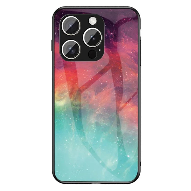 For iPhone 16 Pro Case Starry Sky Pattern Tempered Glass Phone Cover