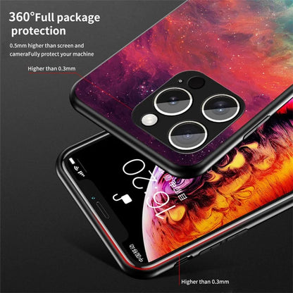 For iPhone 16 Pro Case Starry Sky Pattern Tempered Glass Phone Cover