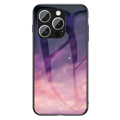 For iPhone 16 Pro Case Starry Sky Pattern Tempered Glass Phone Cover