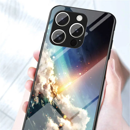 For iPhone 16 Pro Case Starry Sky Pattern Tempered Glass Phone Cover
