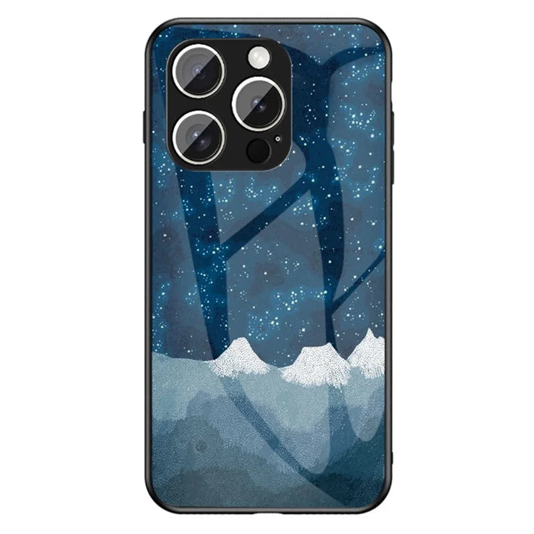 For iPhone 16 Pro Case Starry Sky Pattern Tempered Glass Phone Cover