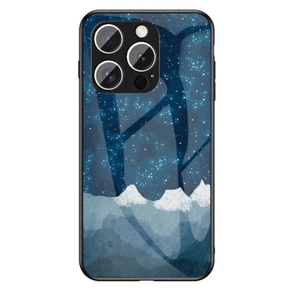 For iPhone 16 Pro Case Starry Sky Pattern Tempered Glass Phone Cover
