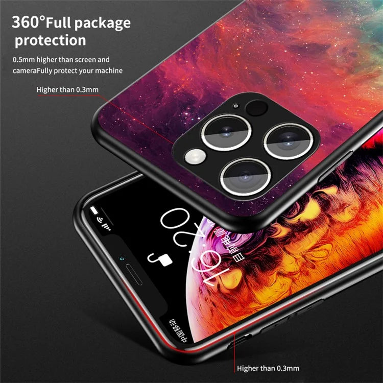 For iPhone 16 Pro Case Starry Sky Pattern Tempered Glass Phone Cover
