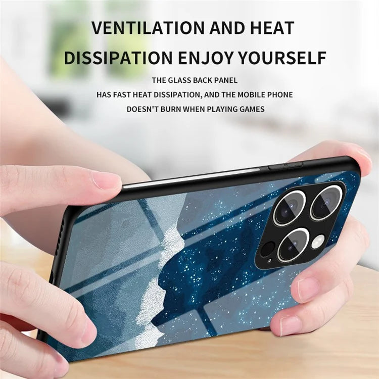 For iPhone 16 Pro Case Starry Sky Pattern Tempered Glass Phone Cover