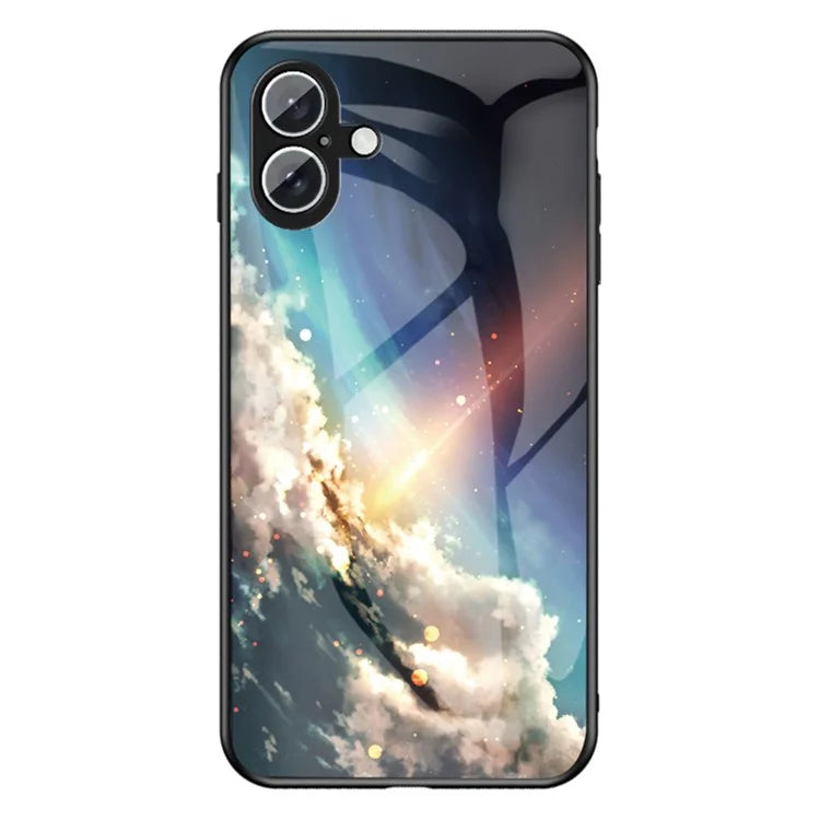 For iPhone 16 Plus Case Starry Sky Pattern Tempered Glass Phone Cover