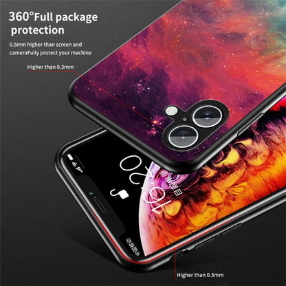 For iPhone 16 Plus Case Starry Sky Pattern Tempered Glass Phone Cover