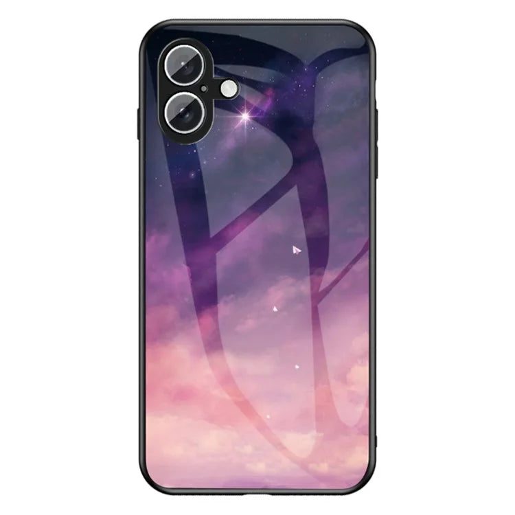 For iPhone 16 Plus Case Starry Sky Pattern Tempered Glass Phone Cover