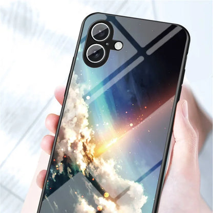For iPhone 16 Plus Case Starry Sky Pattern Tempered Glass Phone Cover