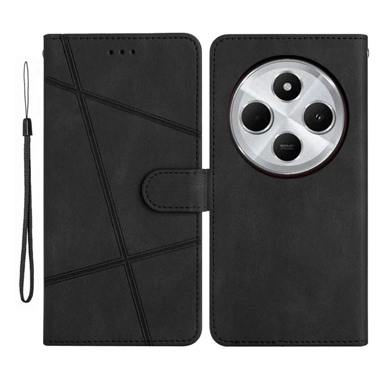 For Xiaomi Redmi 14C 4G Wallet Case Line Imprinted Skin-Touch Anti-Drop Leather Flip Phone Cover