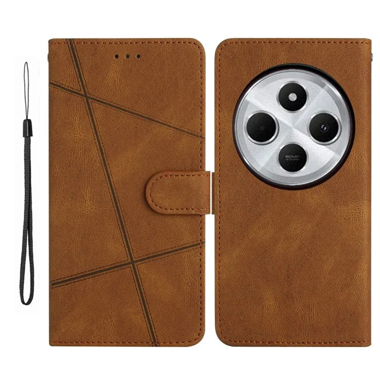 For Xiaomi Redmi 14C 4G Wallet Case Line Imprinted Skin-Touch Anti-Drop Leather Flip Phone Cover