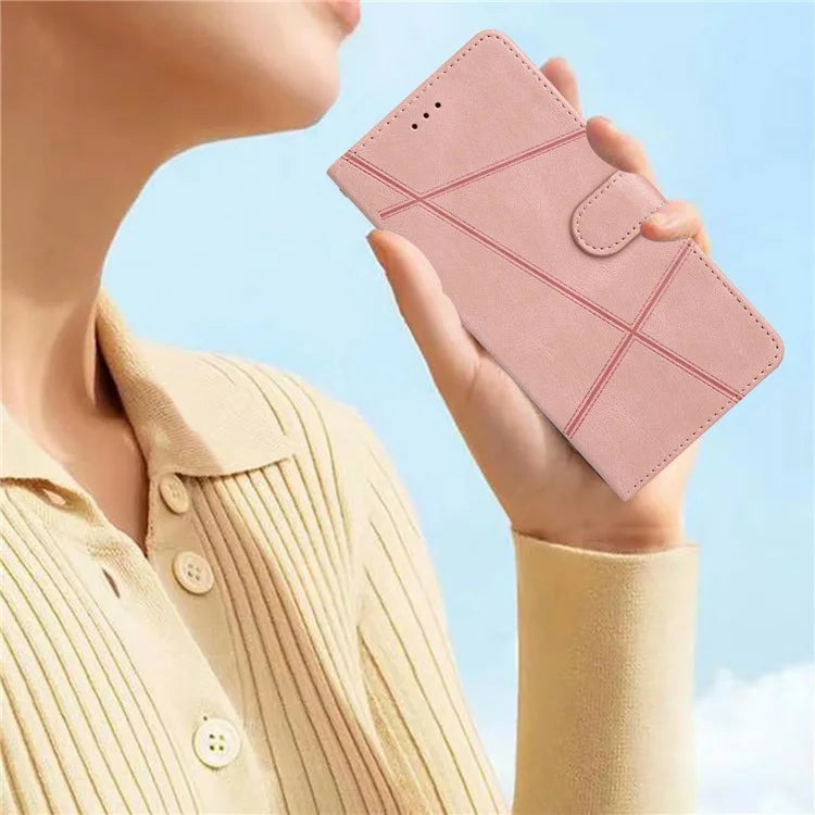For Xiaomi Redmi 14C 4G Wallet Case Line Imprinted Skin-Touch Anti-Drop Leather Flip Phone Cover
