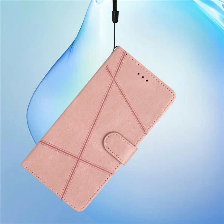 For Xiaomi Redmi 14C 4G Wallet Case Line Imprinted Skin-Touch Anti-Drop Leather Flip Phone Cover