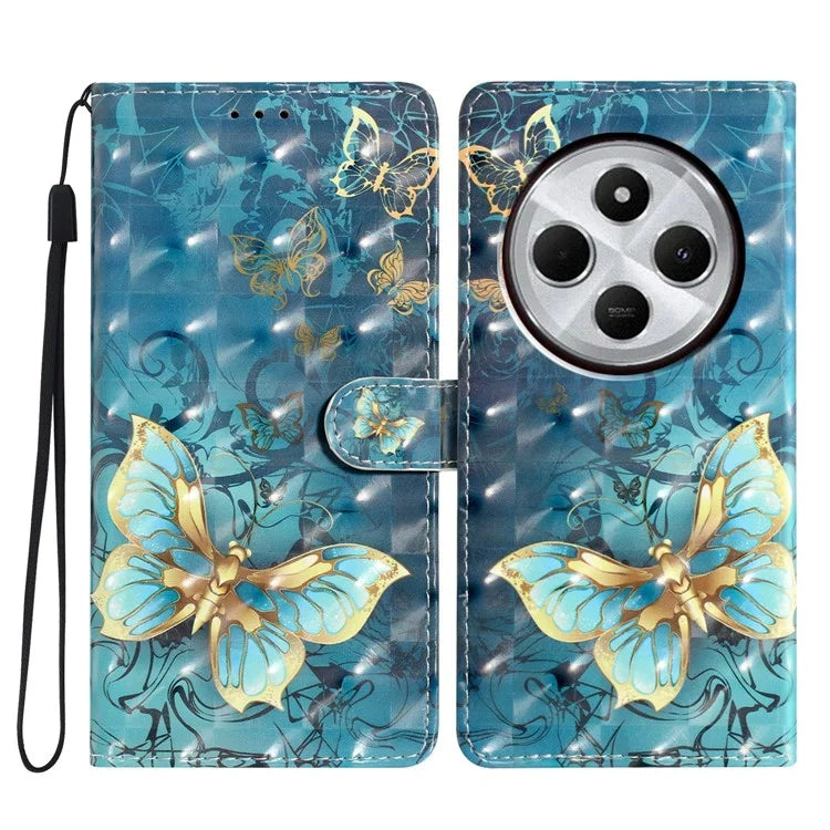 For Xiaomi Redmi 14C 4G Case PU Leather 3D Pattern Printing Wallet Phone Cover