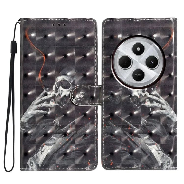 For Xiaomi Redmi 14C 4G Case PU Leather 3D Pattern Printing Wallet Phone Cover
