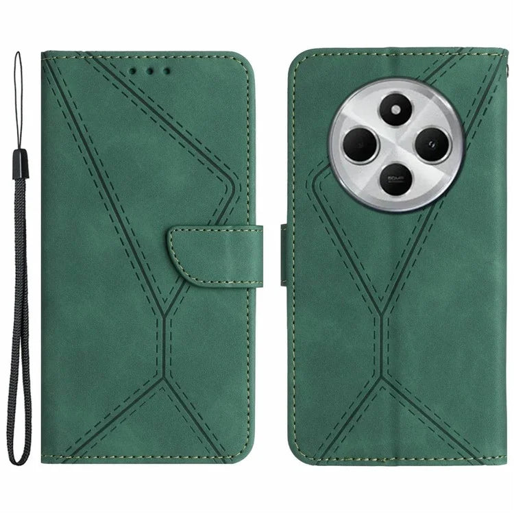 HT05 For Xiaomi Redmi 14C 4G Case Skin-Touch Lines PU Leather Flip Phone Cover