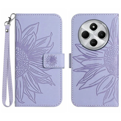 HT04 For Xiaomi Redmi 14C 4G Case Sunflower Imprint Leather Wallet Phone Cover with Wrist Strap