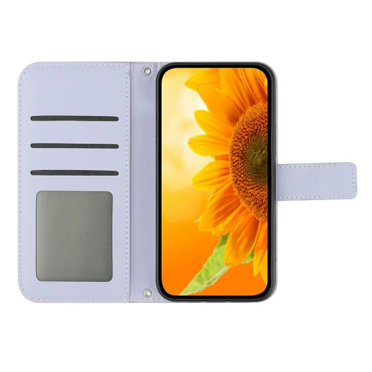 HT04 For Xiaomi Redmi 14C 4G Case Sunflower Imprint Leather Wallet Phone Cover with Wrist Strap