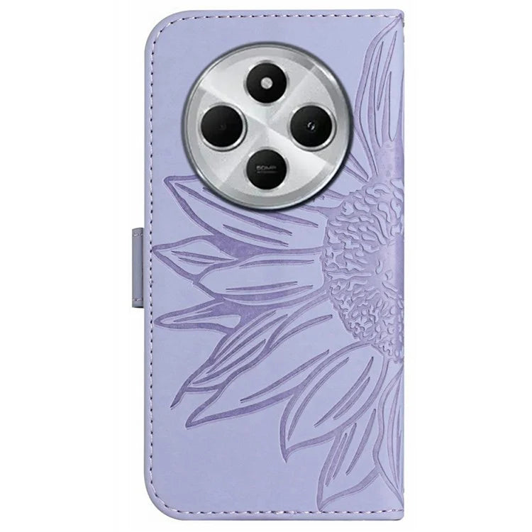 HT04 For Xiaomi Redmi 14C 4G Case Sunflower Imprint Leather Wallet Phone Cover with Wrist Strap