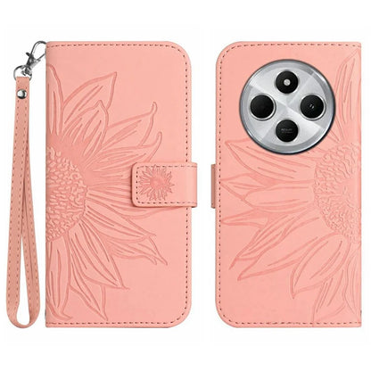 HT04 For Xiaomi Redmi 14C 4G Case Sunflower Imprint Leather Wallet Phone Cover with Wrist Strap