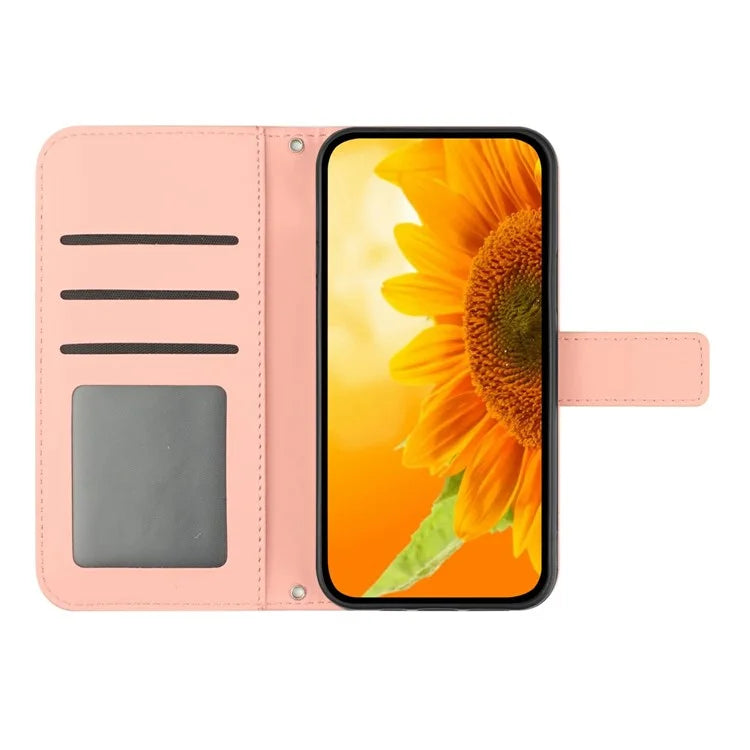 HT04 For Xiaomi Redmi 14C 4G Case Sunflower Imprint Leather Wallet Phone Cover with Wrist Strap