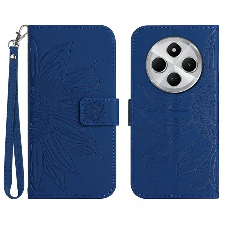 HT04 For Xiaomi Redmi 14C 4G Case Sunflower Imprint Leather Wallet Phone Cover with Wrist Strap