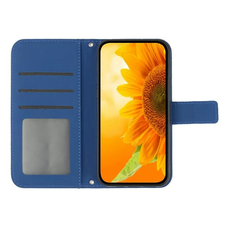 HT04 For Xiaomi Redmi 14C 4G Case Sunflower Imprint Leather Wallet Phone Cover with Wrist Strap