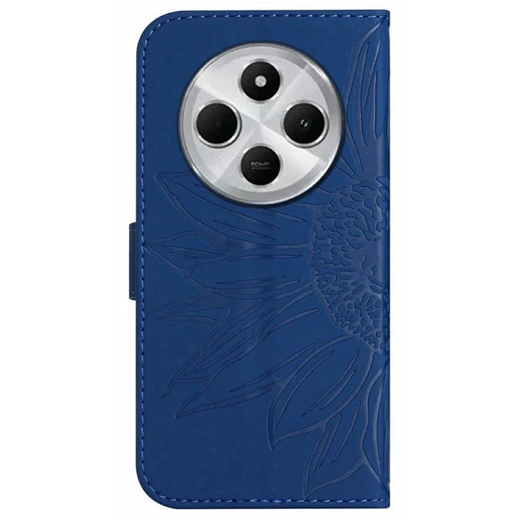 HT04 For Xiaomi Redmi 14C 4G Case Sunflower Imprint Leather Wallet Phone Cover with Wrist Strap