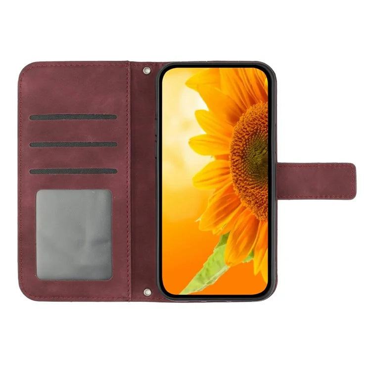 HT04 For Xiaomi Redmi 14C 4G Case Sunflower Imprint Leather Wallet Phone Cover with Wrist Strap