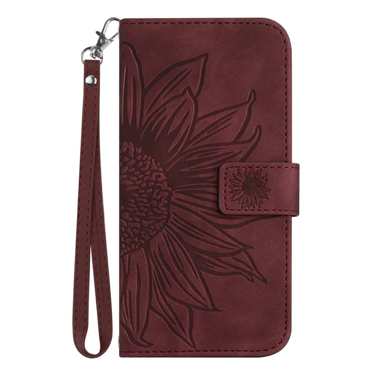 HT04 For Xiaomi Redmi 14C 4G Case Sunflower Imprint Leather Wallet Phone Cover with Wrist Strap