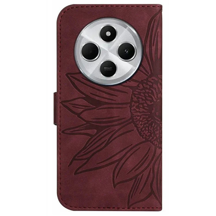 HT04 For Xiaomi Redmi 14C 4G Case Sunflower Imprint Leather Wallet Phone Cover with Wrist Strap