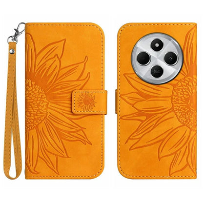 HT04 For Xiaomi Redmi 14C 4G Case Sunflower Imprint Leather Wallet Phone Cover with Wrist Strap
