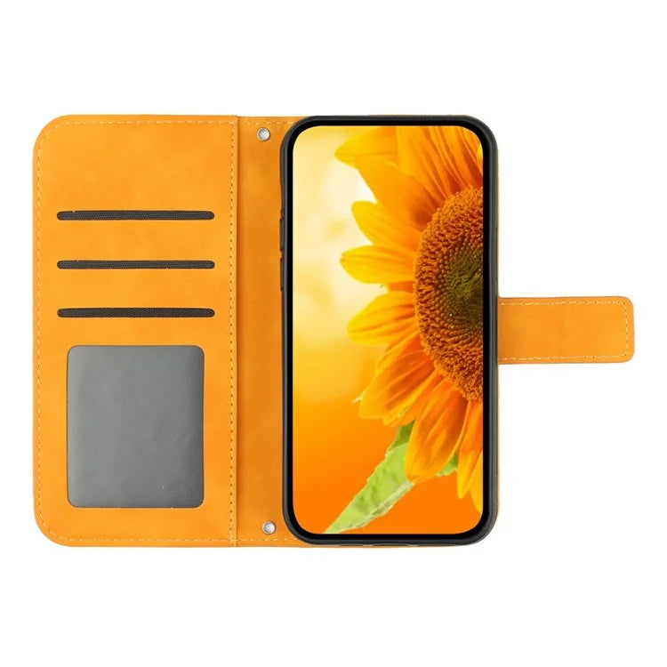 HT04 For Xiaomi Redmi 14C 4G Case Sunflower Imprint Leather Wallet Phone Cover with Wrist Strap