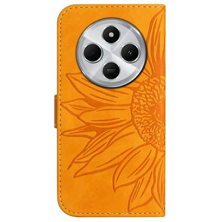 HT04 For Xiaomi Redmi 14C 4G Case Sunflower Imprint Leather Wallet Phone Cover with Wrist Strap