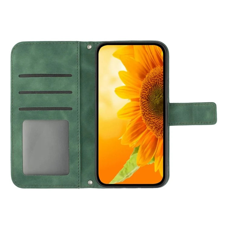 HT04 For Xiaomi Redmi 14C 4G Case Sunflower Imprint Leather Wallet Phone Cover with Wrist Strap