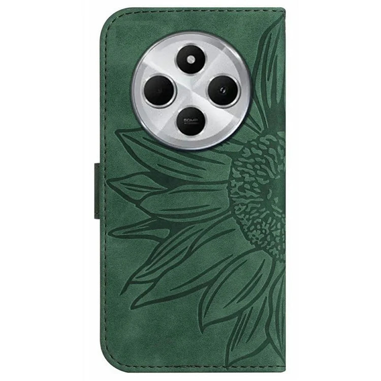 HT04 For Xiaomi Redmi 14C 4G Case Sunflower Imprint Leather Wallet Phone Cover with Wrist Strap